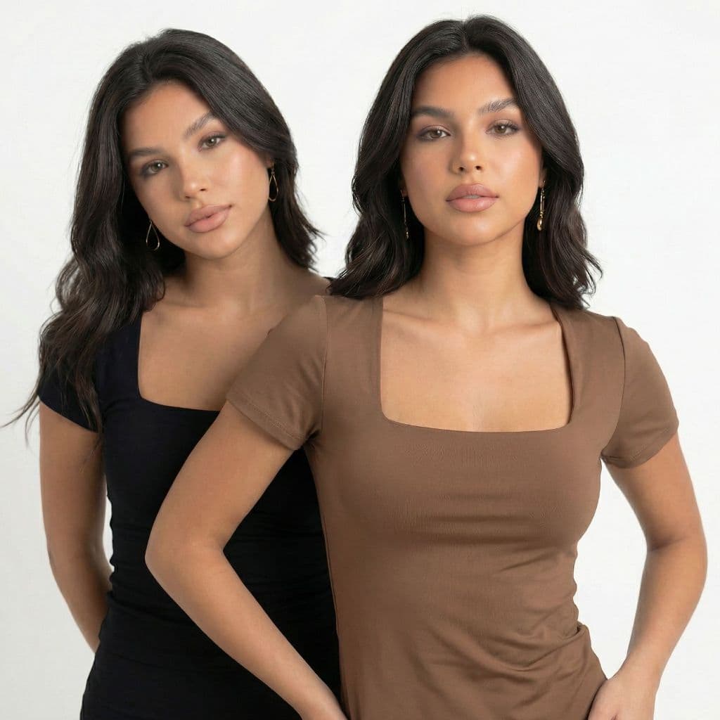 Blusas Gola Quadrada Kit 2 blusinha Feminina Baby Look Manga Curta Decote Quadrado Suplex Costura Reforçada