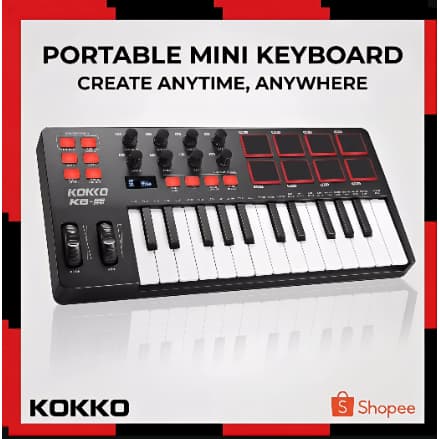 Kokko Teclado controlador de MIDI Beat Maker Machine 25 teclas Teclado de MIDI para arranjos Strike Pad USB MIDI Botões