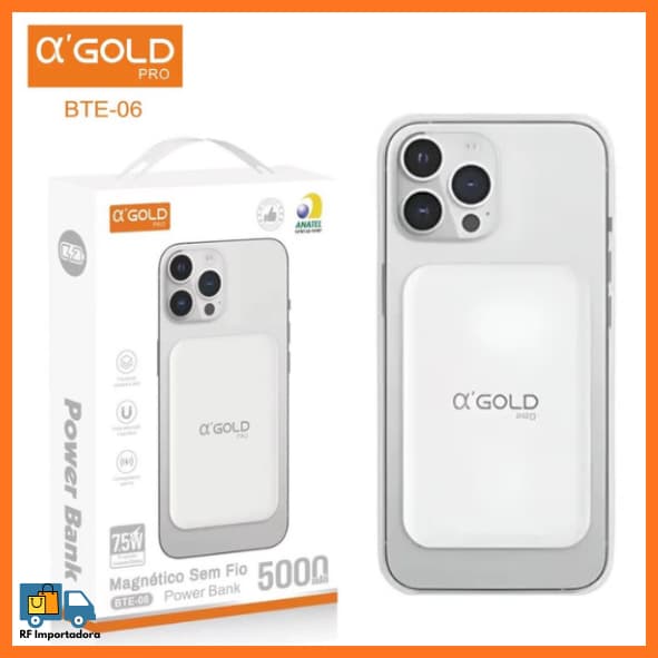 Carregador Portátil Power Bank 7.5W 5000mAH Carregamento Por Indução Sem Fio Para Android e iOS A'gold