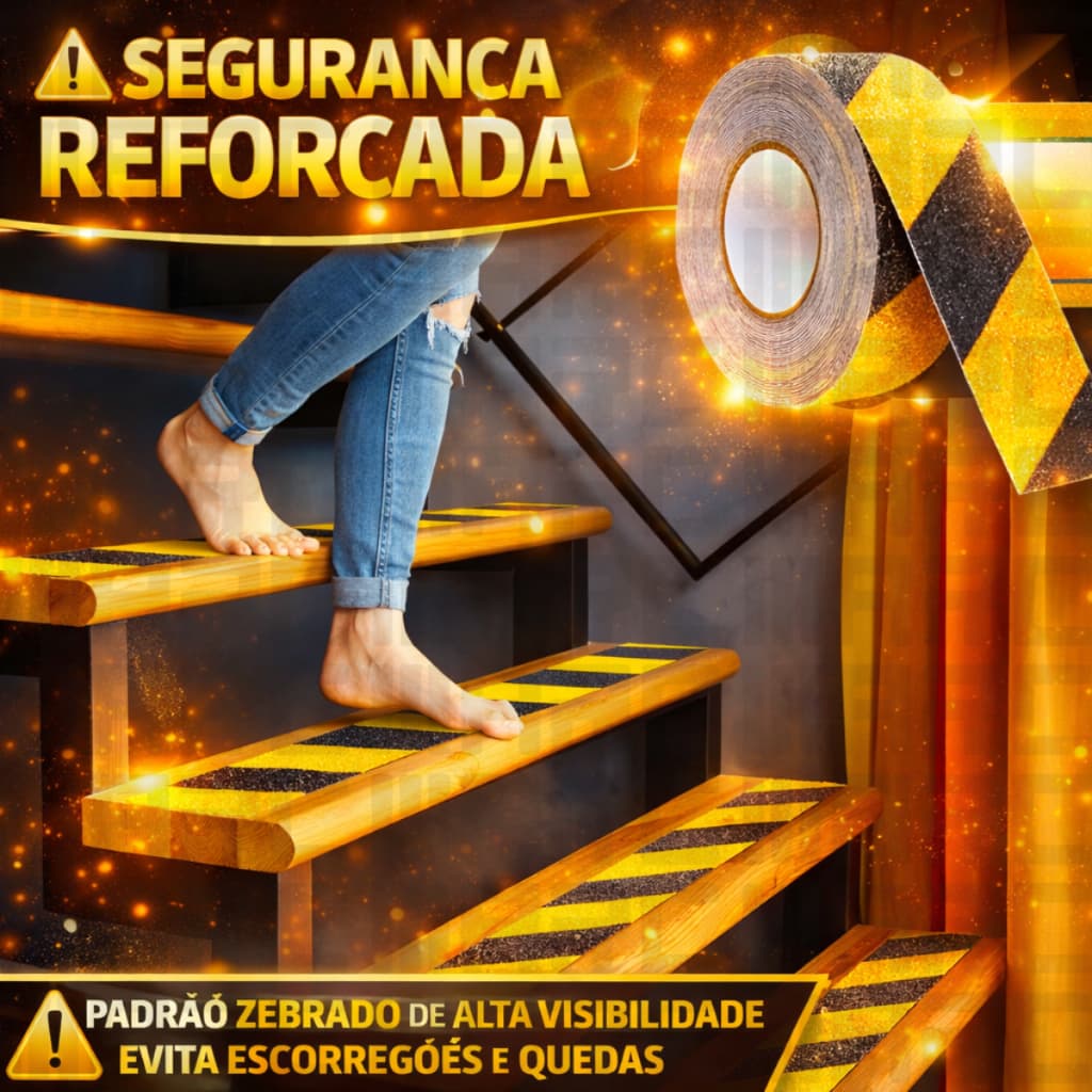 Fita Antiderrapante Zebrada 5cm x 5m Alta Aderência Segurança Escadas Rampas Piso Interno Externo