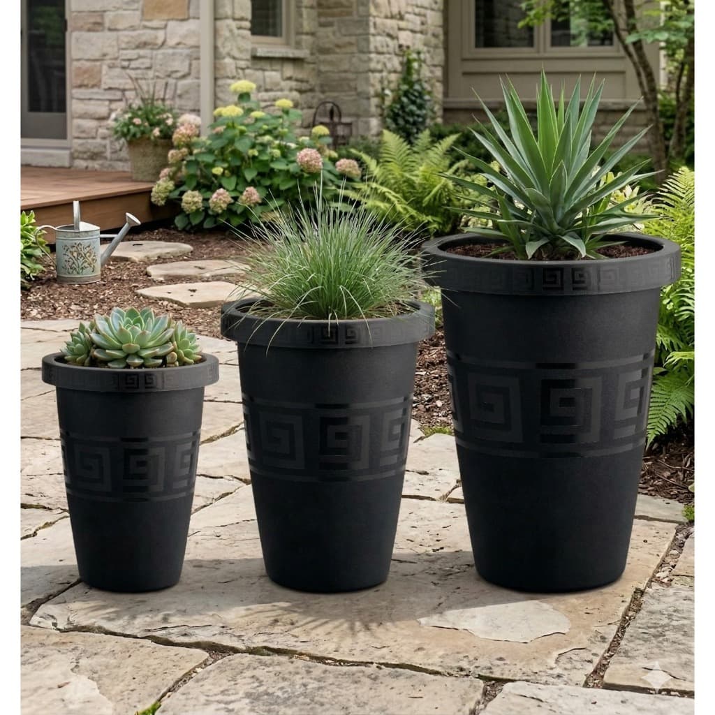 Trio De Vasos Plástico Coluna Redondo P M G Resistente A Sol e Chuva Flores Plantas