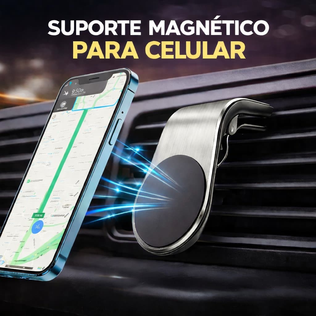 Suporte de Celular Universal Veicular/Automotivo Magnético Curvado. Compatível com todos os Carros.