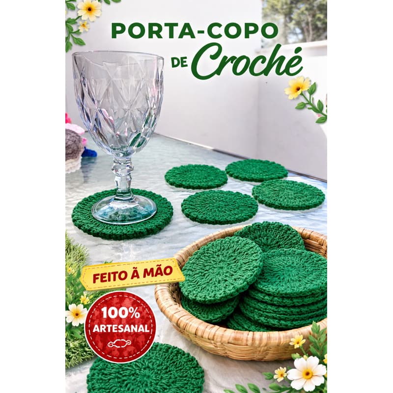 Porta Copos Crochê Premium 6 Peças Feito à Mão Decoração Mesa posta