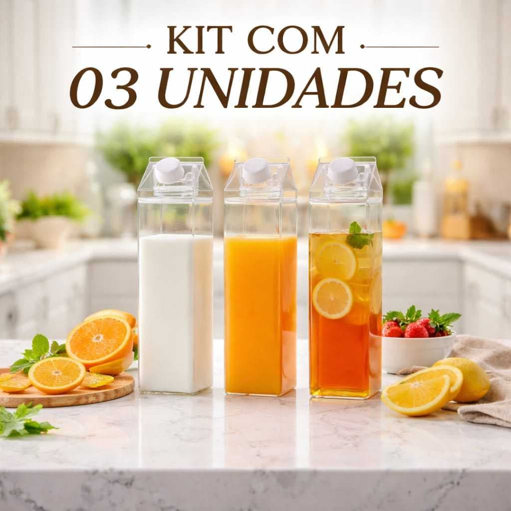 Kit 3 Garrafas Acrilicas Caixa Leite Suco Agua Cha 500ml Garrafinhas Geladeira Portateis