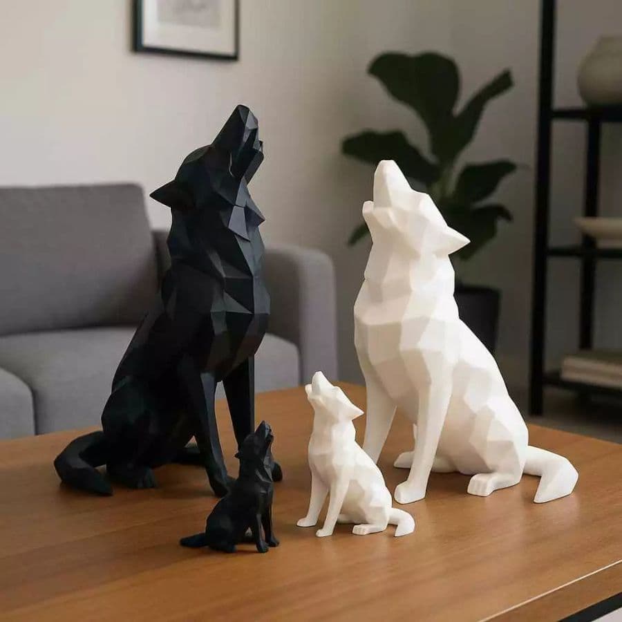 Decoração Lobo Geométrico 3D – Estilo Solitário ou Alcateia para Sala Moderna