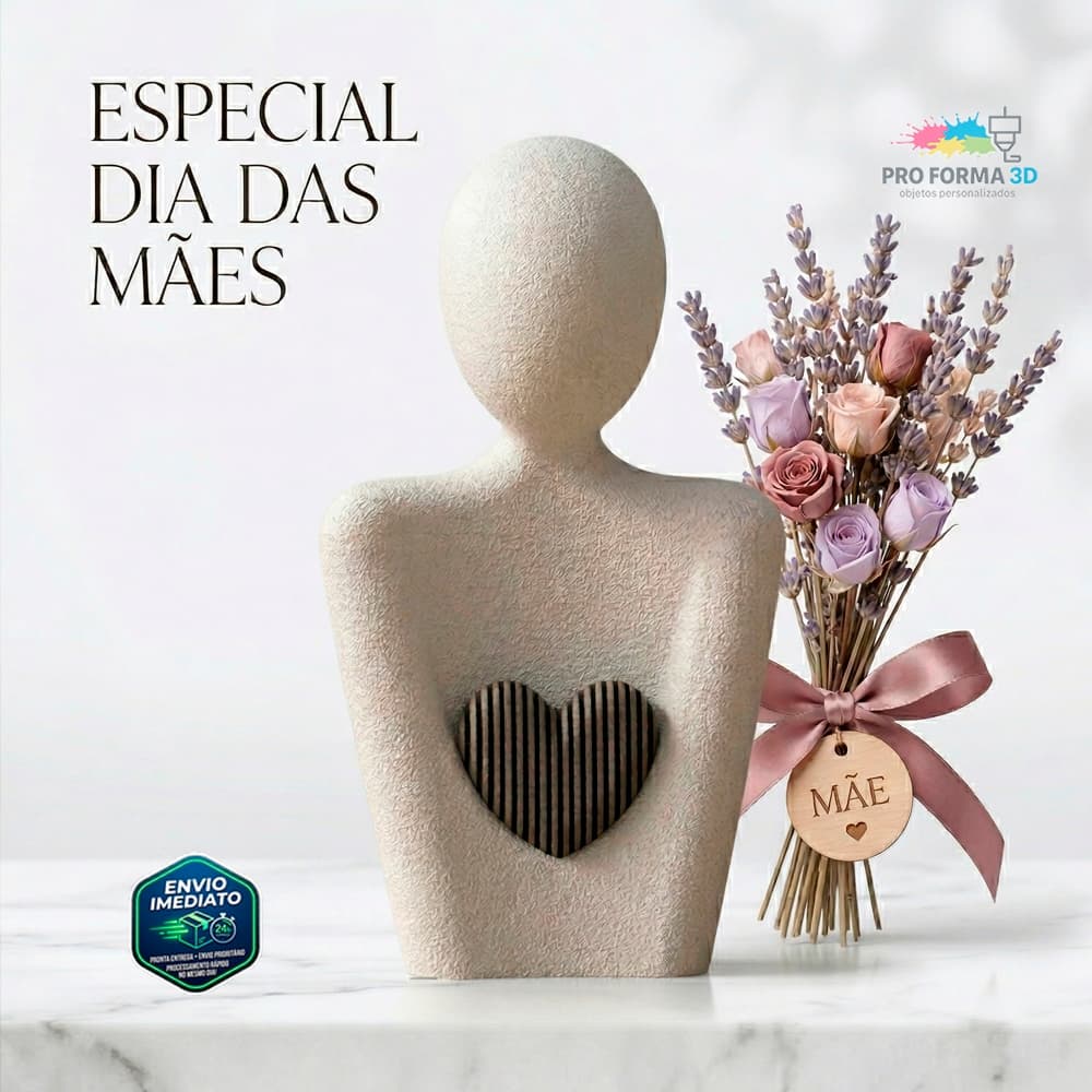 Estátua Minimalista Coração Decoração Luxo Dia Das Mães - Material Premium - 13 e 20cm