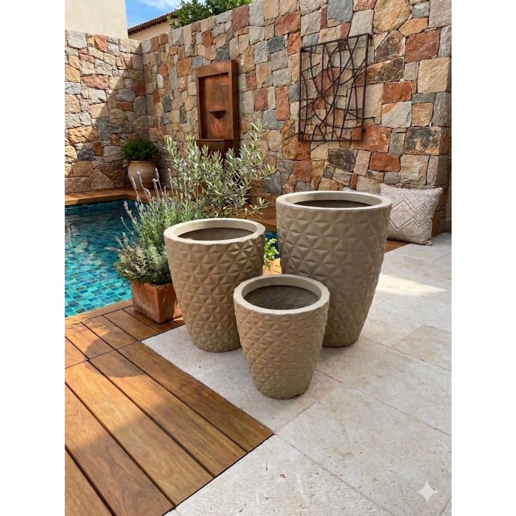 Kit Trio de Vasos Decorativos Diamante Polietileno P M G