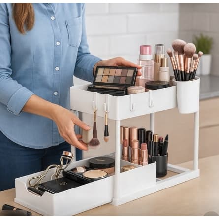 Organizador Multiuso 2 Níveis com Bandeja Corrediça - Branca ou Preto Metal Reforçado