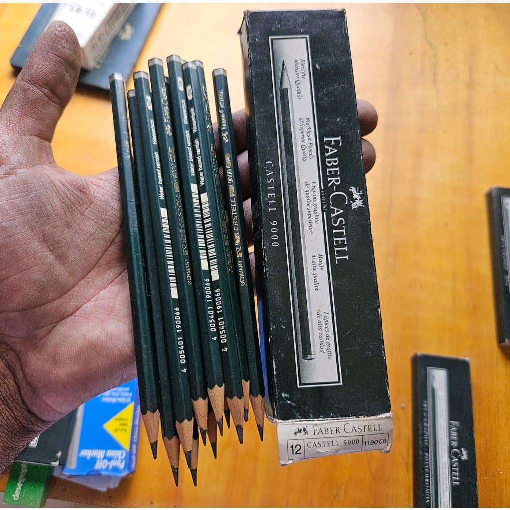 Caixa 12 Lápis Faber-Castell 9000 6B - Original Alemanha (Novo/Vintage)