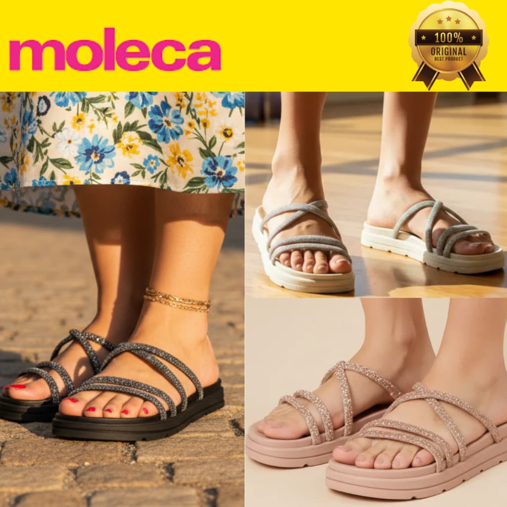 Papete Feminina Moleca Sandália Birken Flatform Tiras de Brilho Strass 5490112 Original