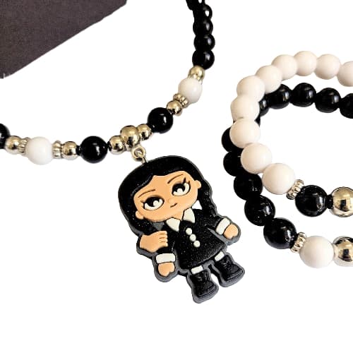 Conjunto Colar E Pulseira Wandinha Addams