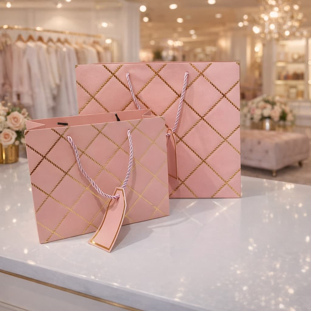 kit 2 Sacola de Papel Kraft Premium bolsa luxo Texturizada Media e Mini Relevo alça reforçada