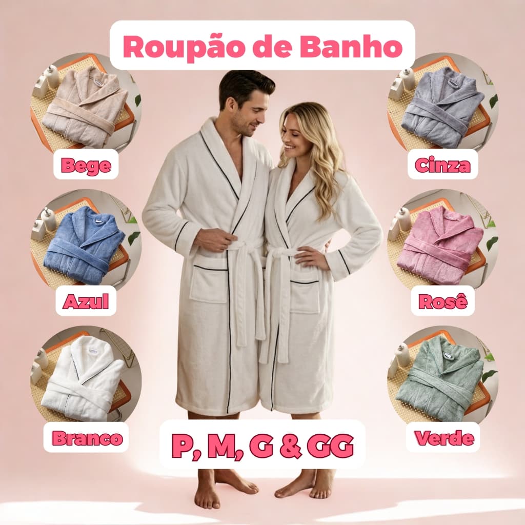 Roupão de Banho Adulto Kimono Microfibra Flannel Unissex Extra Macio Toque Aveludado com Bolsos 220g Feminino Masculino