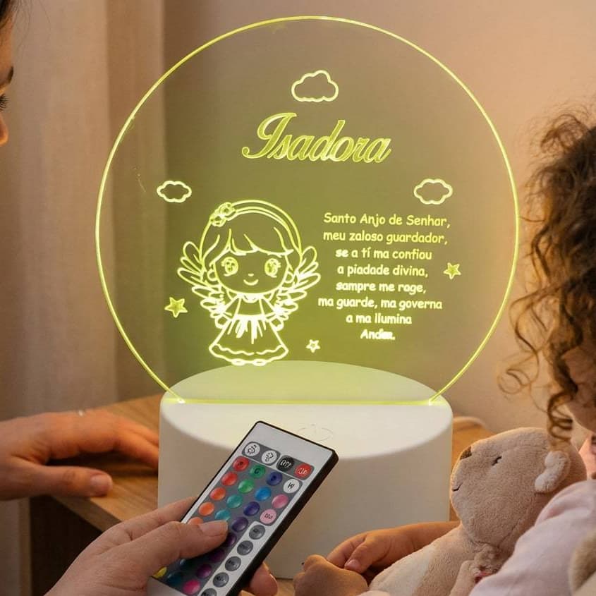 Luminária LED 3D Oração Santo Anjo Menina Abajur Decoração Personalizada Para Presente