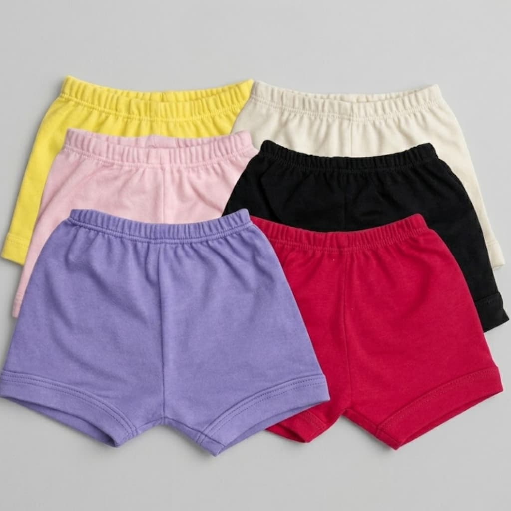 Kit 5 Shorts Tapa Fralda  Bebê para Menino e Menina Liso de Algodão Para Calor De Verão Confortável