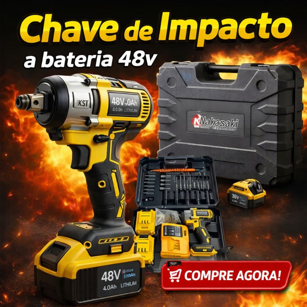 Chave de Impacto 48v 2 Baterias Motor Brushless + Maleta Profissional 30 Acessorios