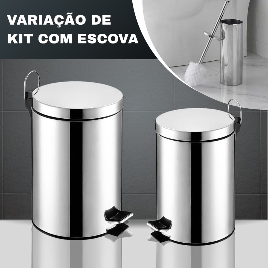 Lixeira De Aço Inox 3 ou 5  Litros C/ Pedal + Cesto Plástico Banheiro Lavabo
