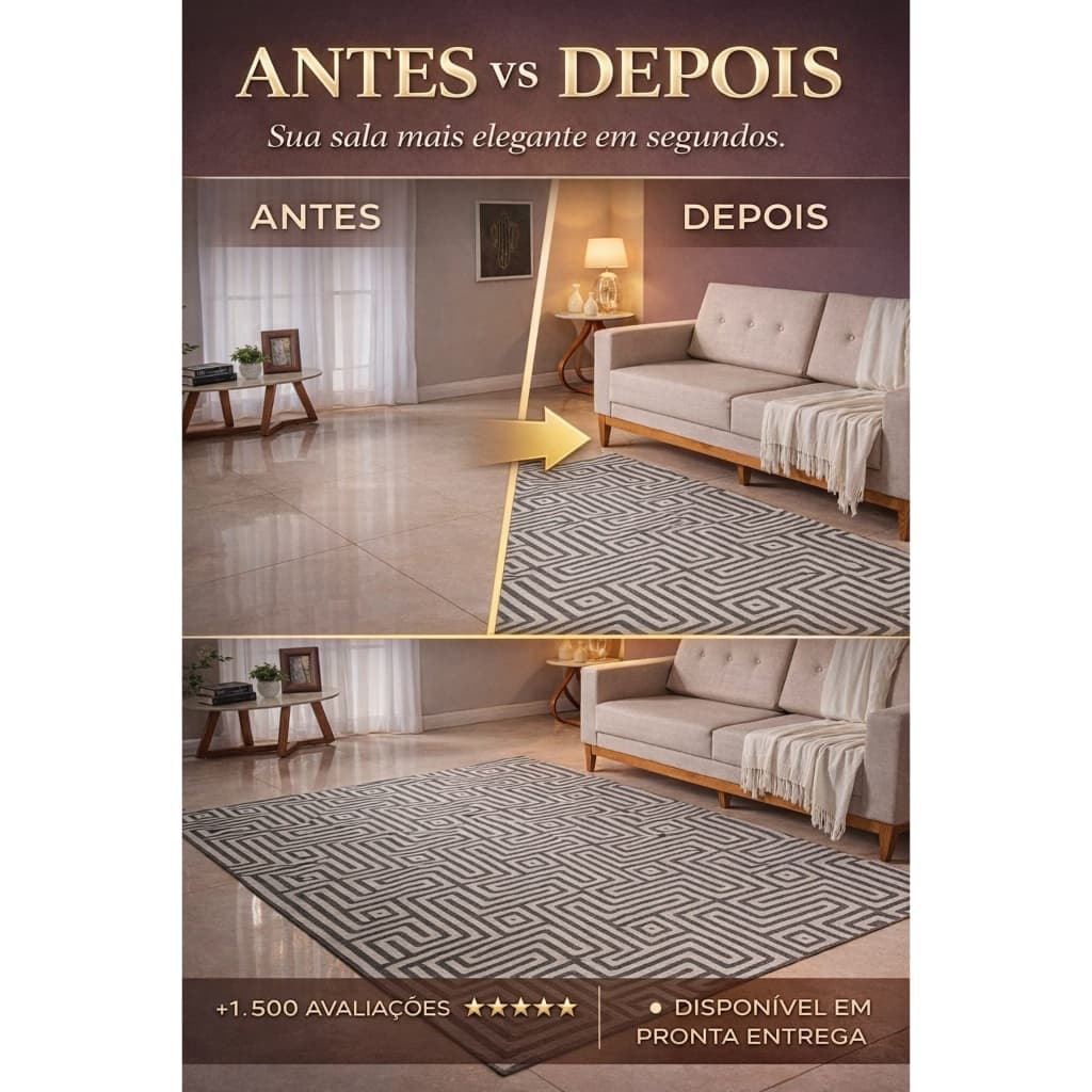 Tapete Premium Sala Grande 3,00 x 3,00 Metros Antiderrapante Elegante Moderno Lavável