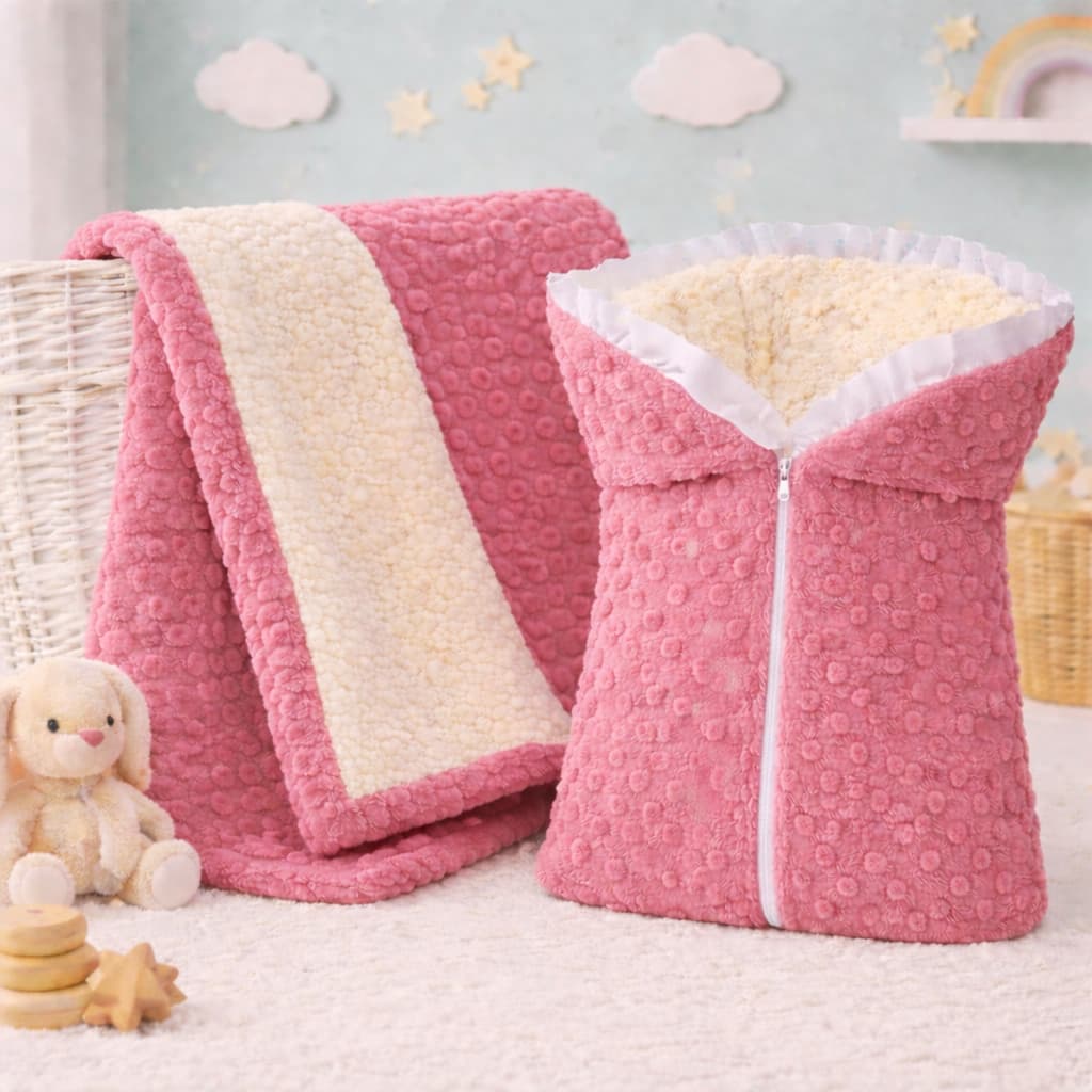 Kit Bebê Pipoquinha com Sherpa: Manta + Saco de Dormir Super Aconchegante