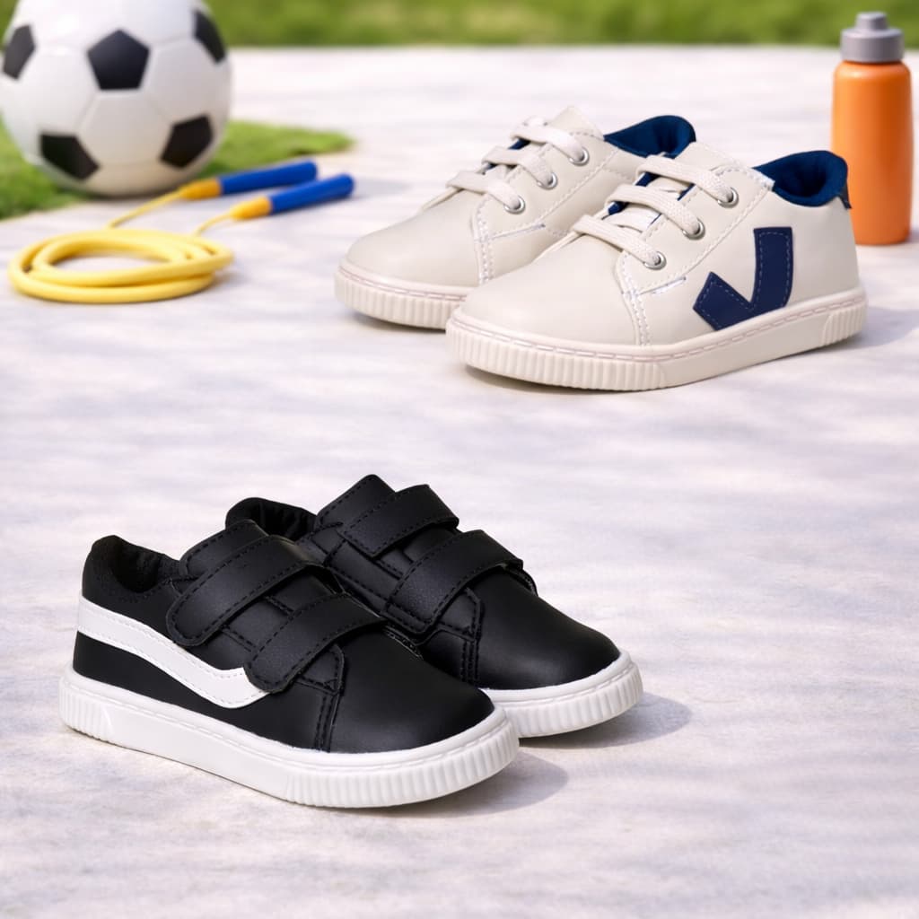 Kit 2 Pares Tenis Infantil Menino com Velcro Antiderrapante Anatomico Casual Conforto Leve Escolar