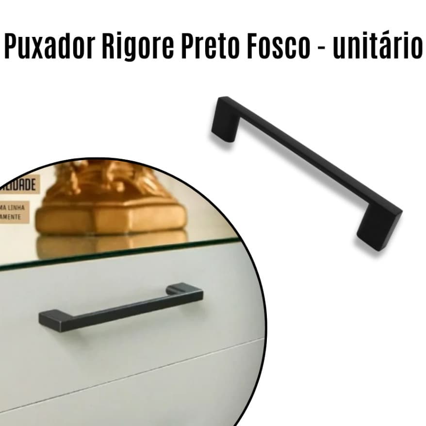 1 Unidade Puxador Rigore / Tango - Preto Fosco - para guarda-roupas, cômodas, armários