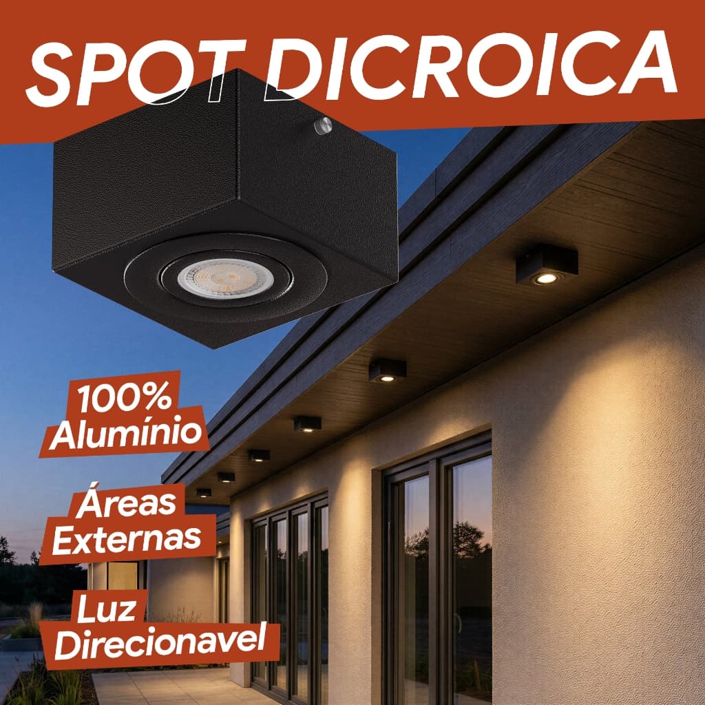1x Spot Sobrepor Externo Alumínio + LED Dicroica Gu10 para Teto Beiral MF270