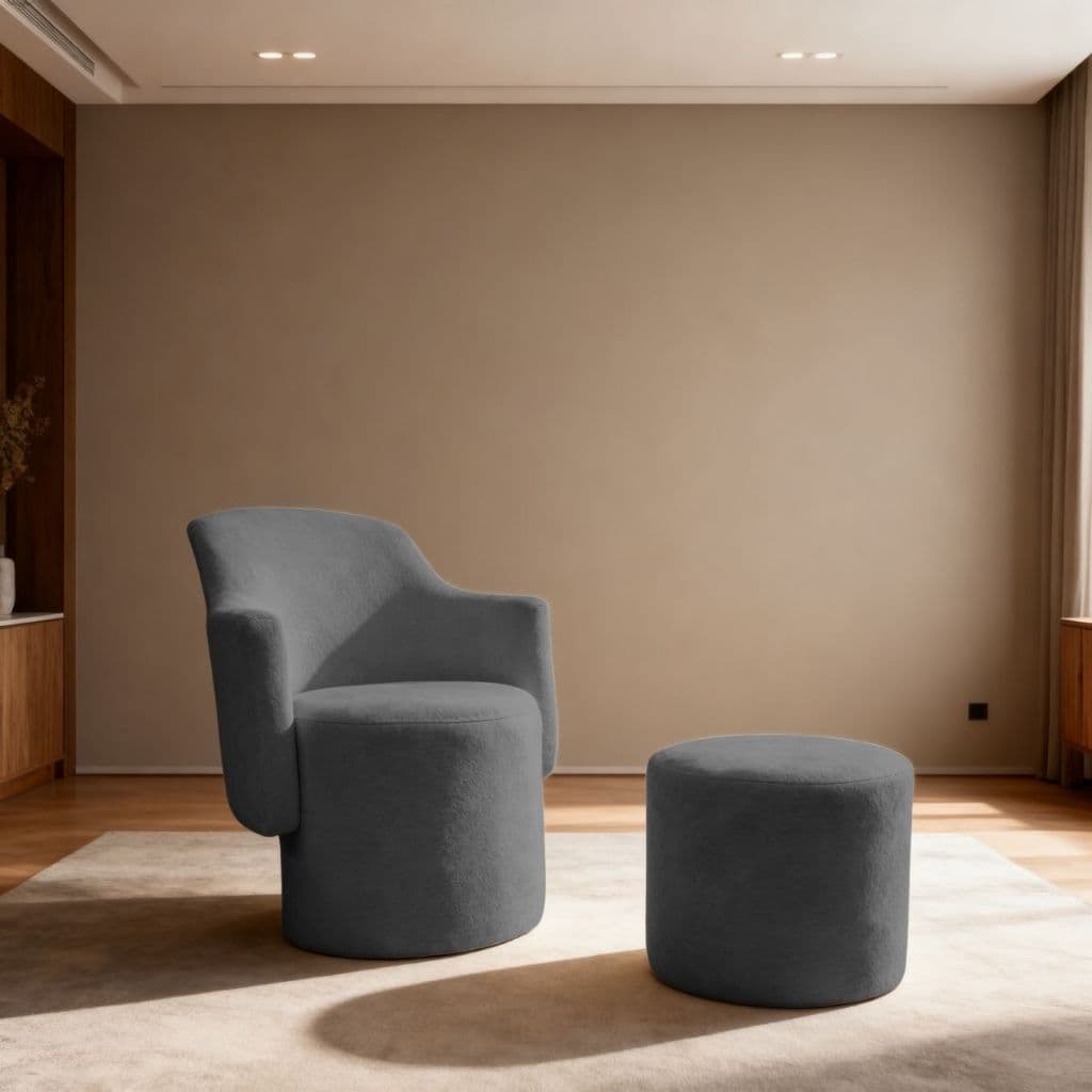 Poltrona Orgânica com puff Redonda Confortável Elegante Decorativa Moderna Escritório