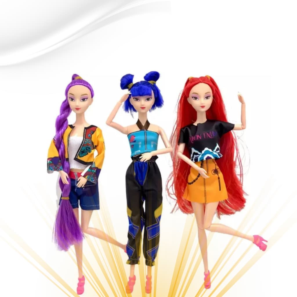 KIT Bonecas Guerreiras K-POP Com Musica infantil Criança Menina Articulada Boneca