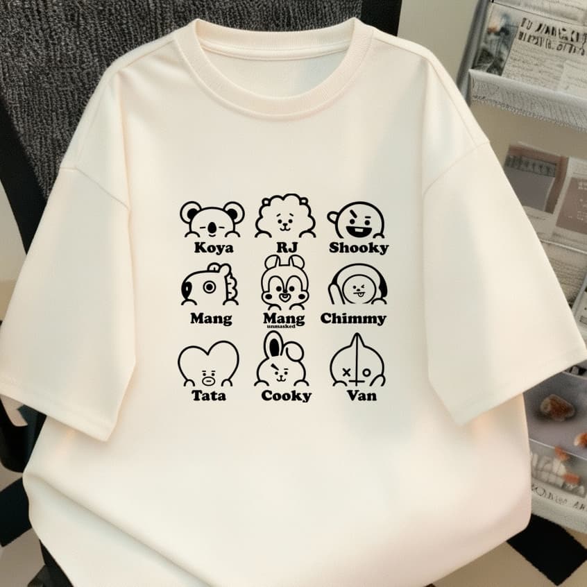 Camiseta Bts blusa mascotes unissex fãs TATA V MANG J-HOPE CHIMMY JIMIN RJ JIN KOYA RM SHOOKY SUGA