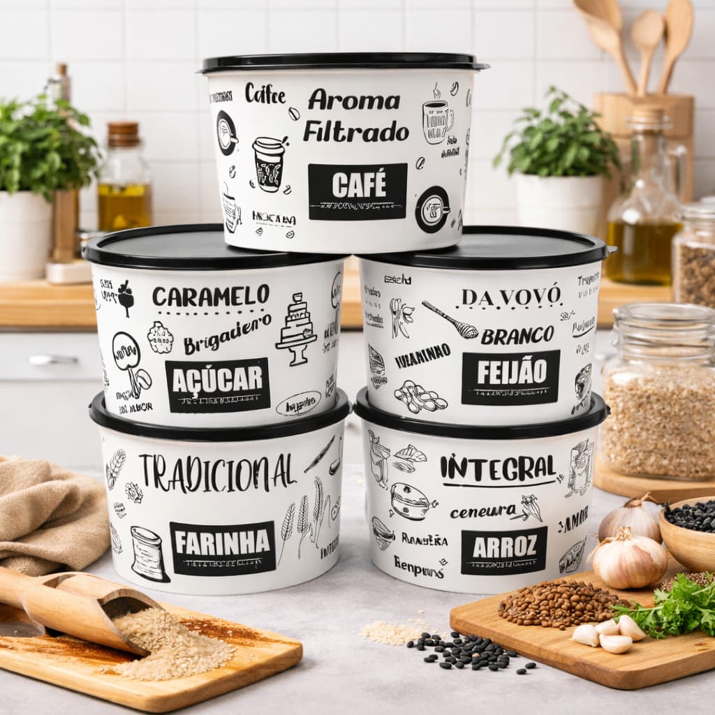 Potes Herméticos Porta Mantimentos 5 Peças Decoração Cozinha
