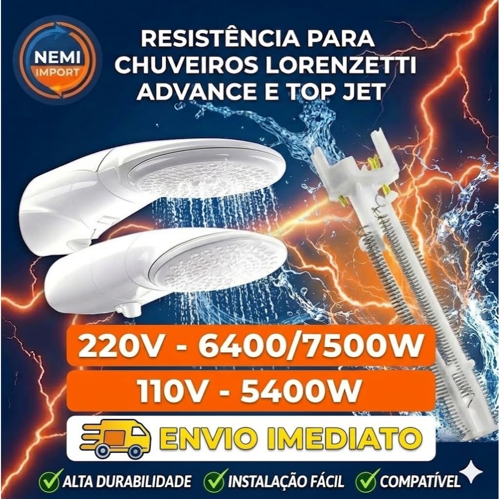 Resistência Compatível Chuveiro Lorenzetti Advanced Top Jet Turbo 110V / 220V MULTI-TEMPERATURA