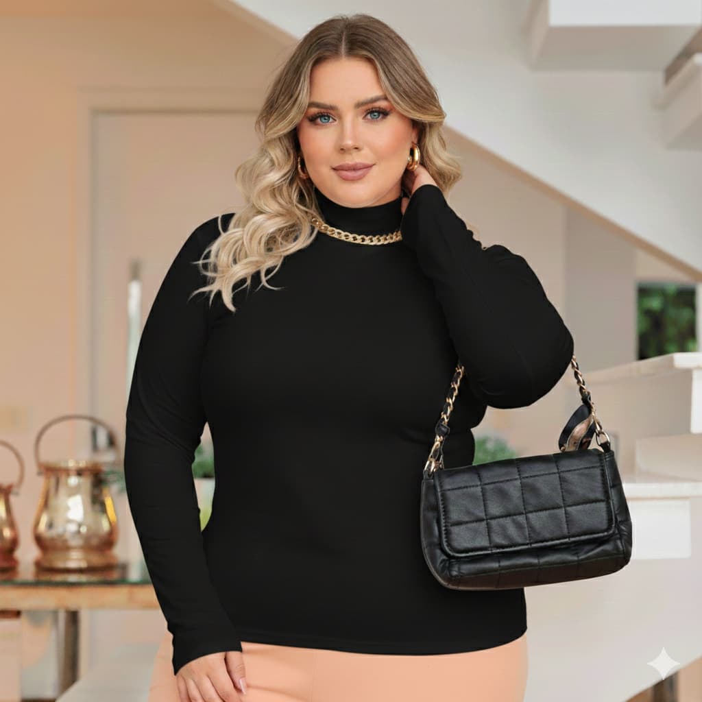Blusinha Cacharrel Gola Alta Plus Size Segunda Pele