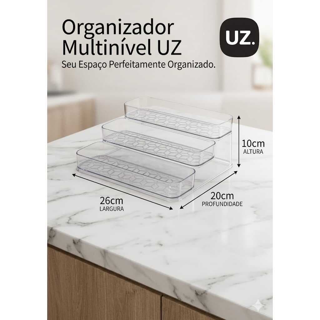 Organizador Multiuso Três Níveis de Acrílico Transparente para Casa | Estante  3 Andares para Organização de Bancada |