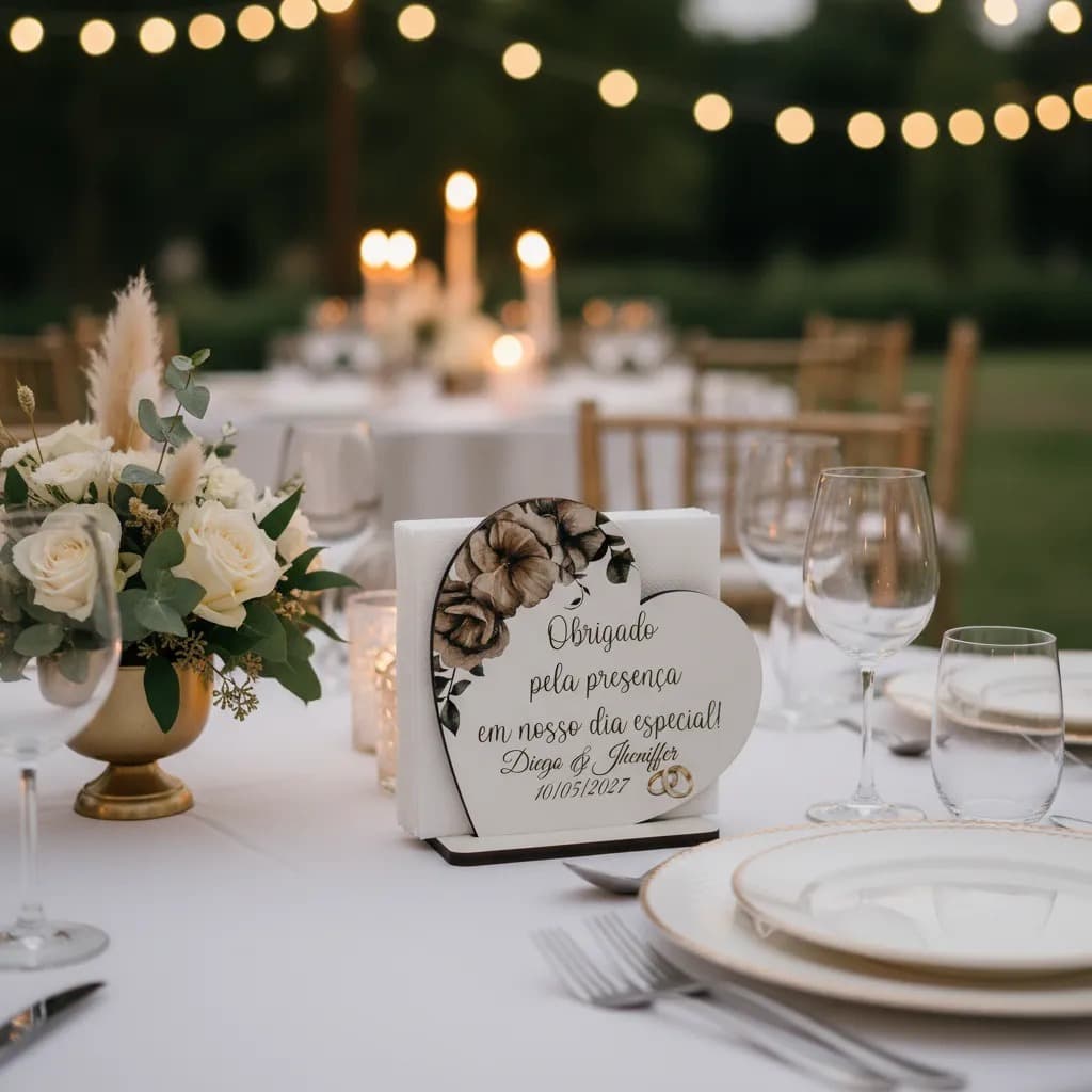 Porta Guardanapo Personalizado Flores MDF Lembrancinha Casamento Centro De Mesa