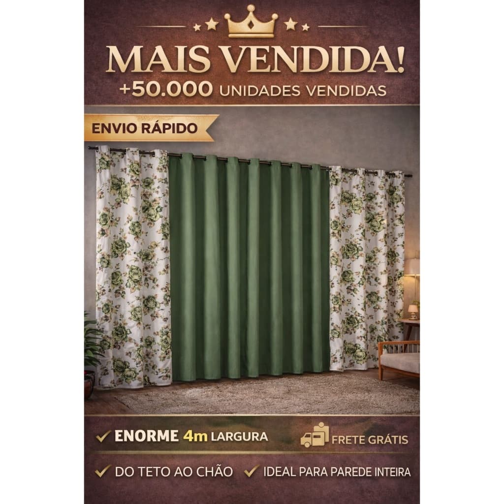 Cortina Grande 4 Metros Parede Inteira Luxo Completa