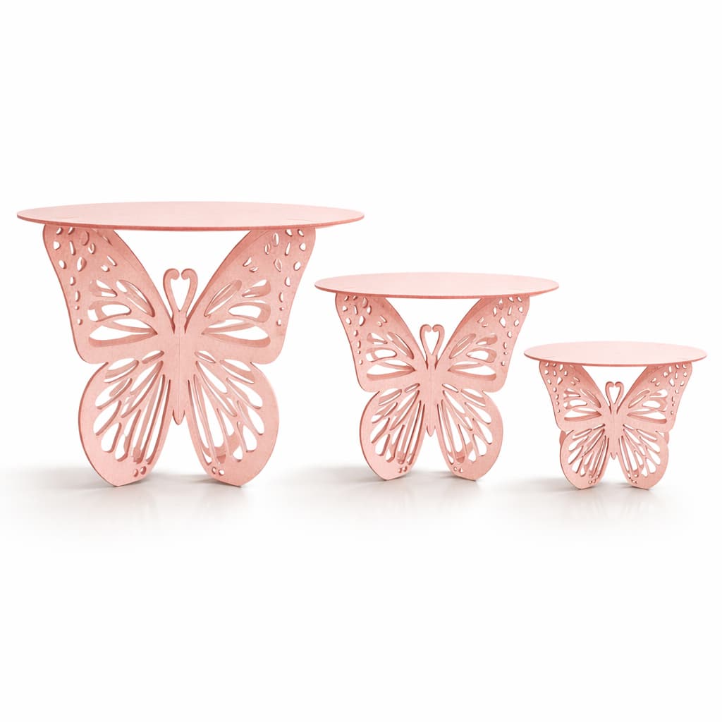 Kit Trio Mesinhas Borboleta MDF Decoração Festa Pegue Monte