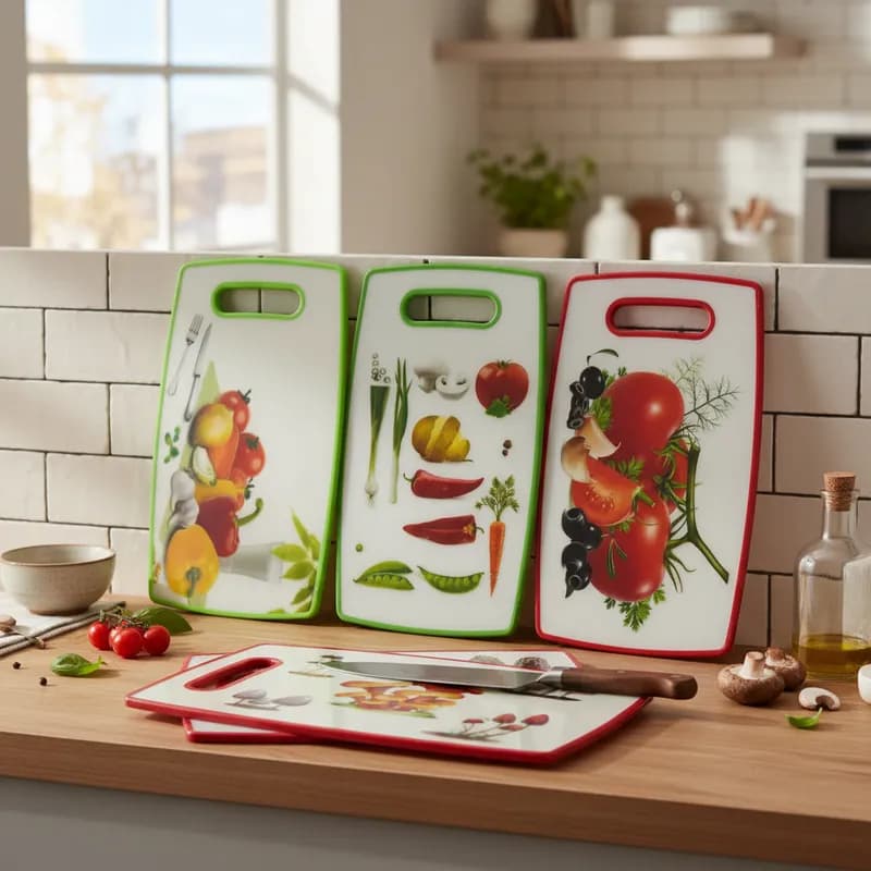 Tábua de Corte Plástica tamanho maior -Decorada– Para Carne, Frutas e Legumes | Tábua de Cozinha Resistente Grande