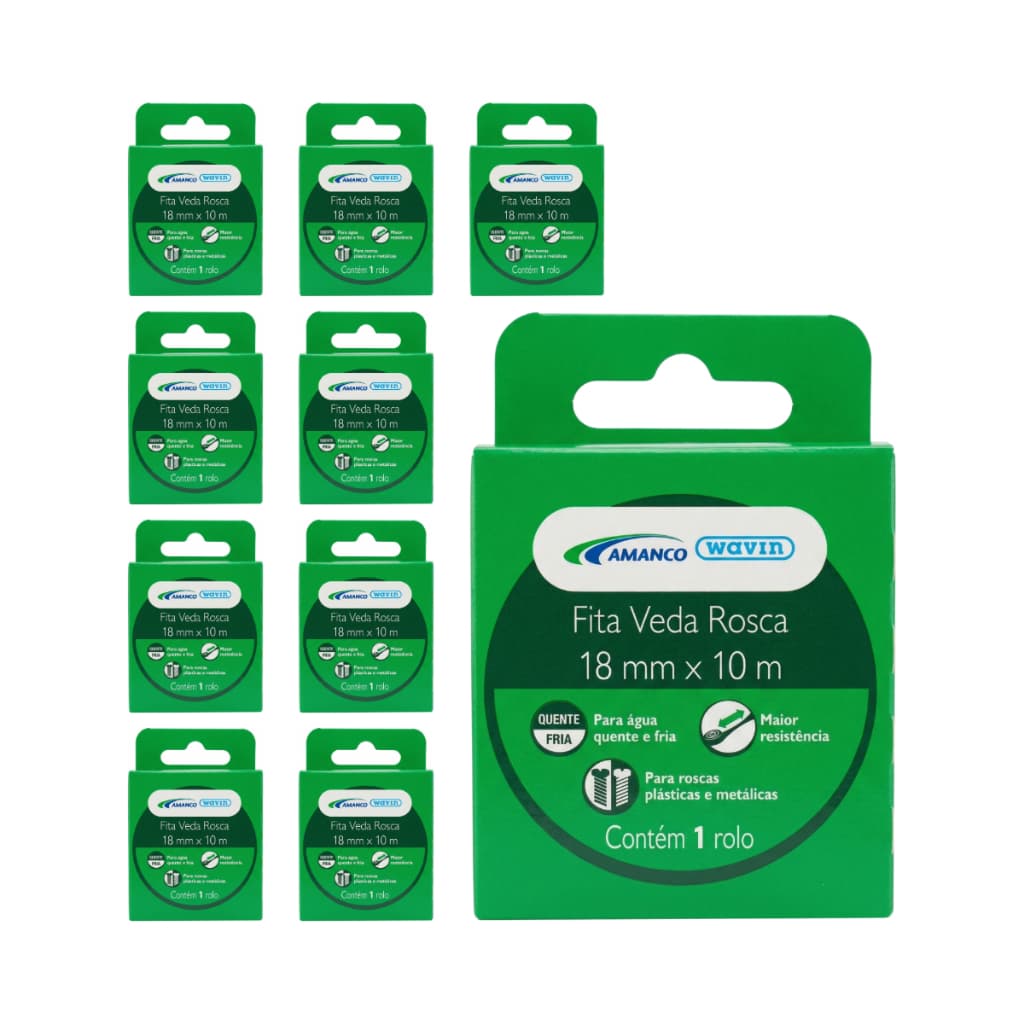 Kit 10 Fita Veda Rosca 18mm X 10m Amanco Branca Teflon