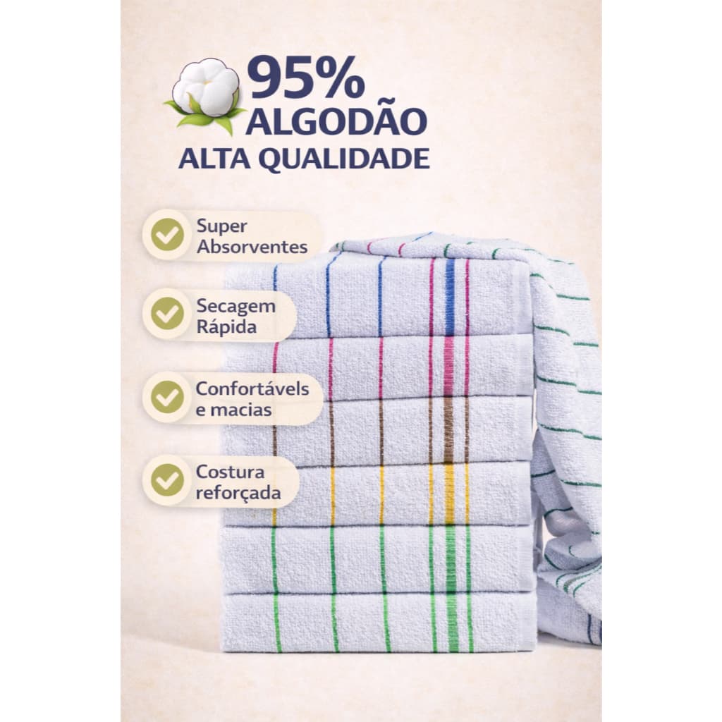 Pano de Copa Listrado Atoalhado Algodão Absorvente Toalha de Cozinha