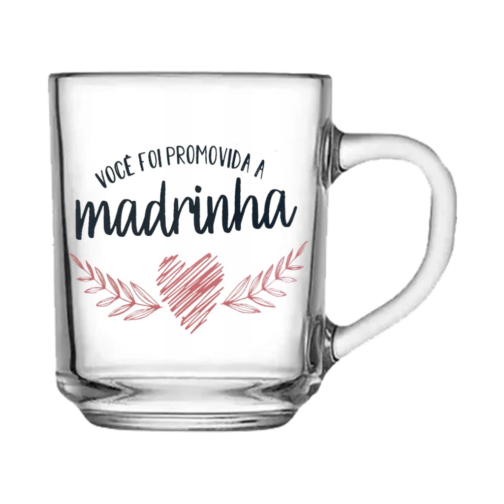 1 Caneca Xicara De Vidro De 230ml Para Madrinha Ou Padrinho Batizado Casamento