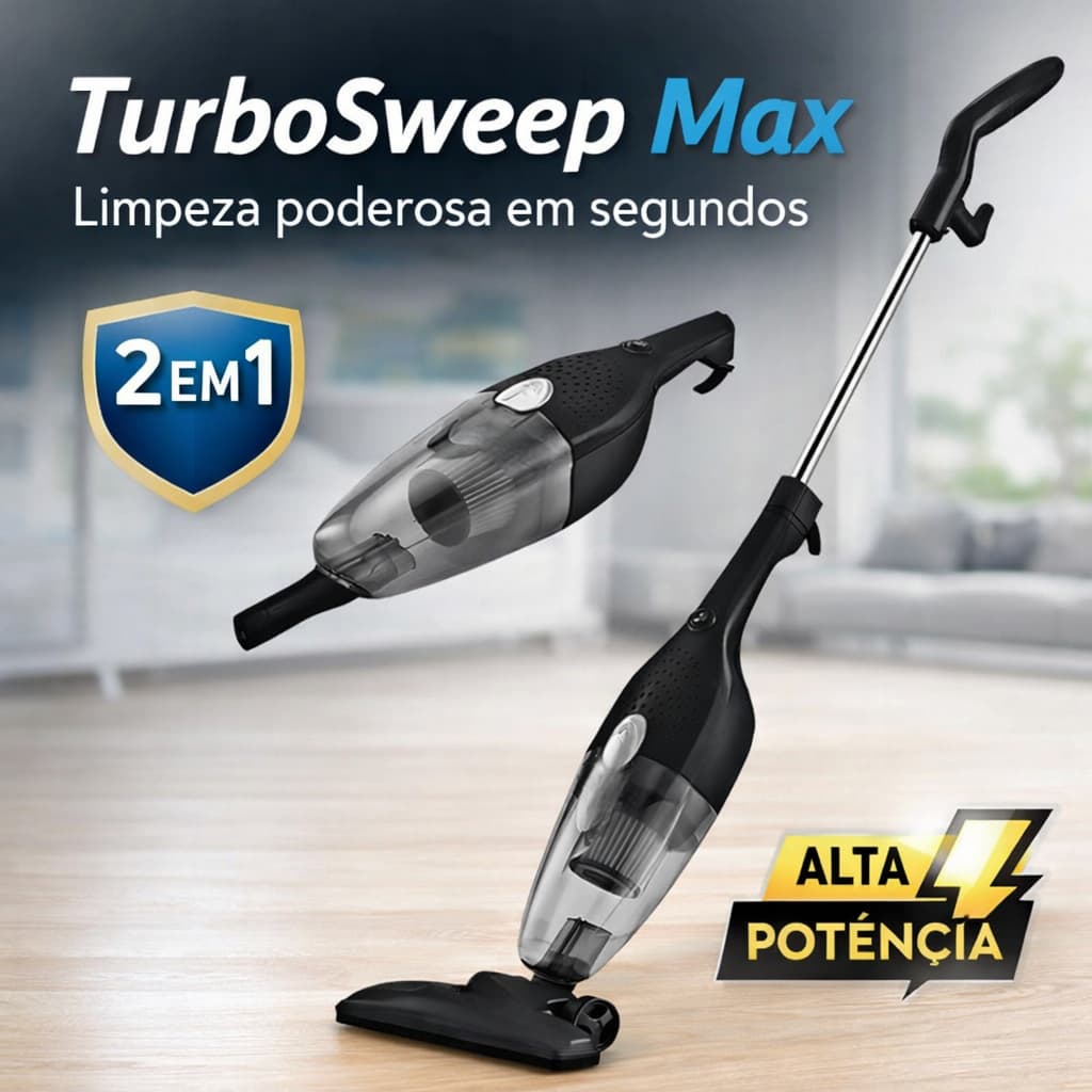Aspirador de Pó TurboSweep Max  2 em 1 Portátil Vertical com Fio Alta Potência Pet Poeira Limpezas!