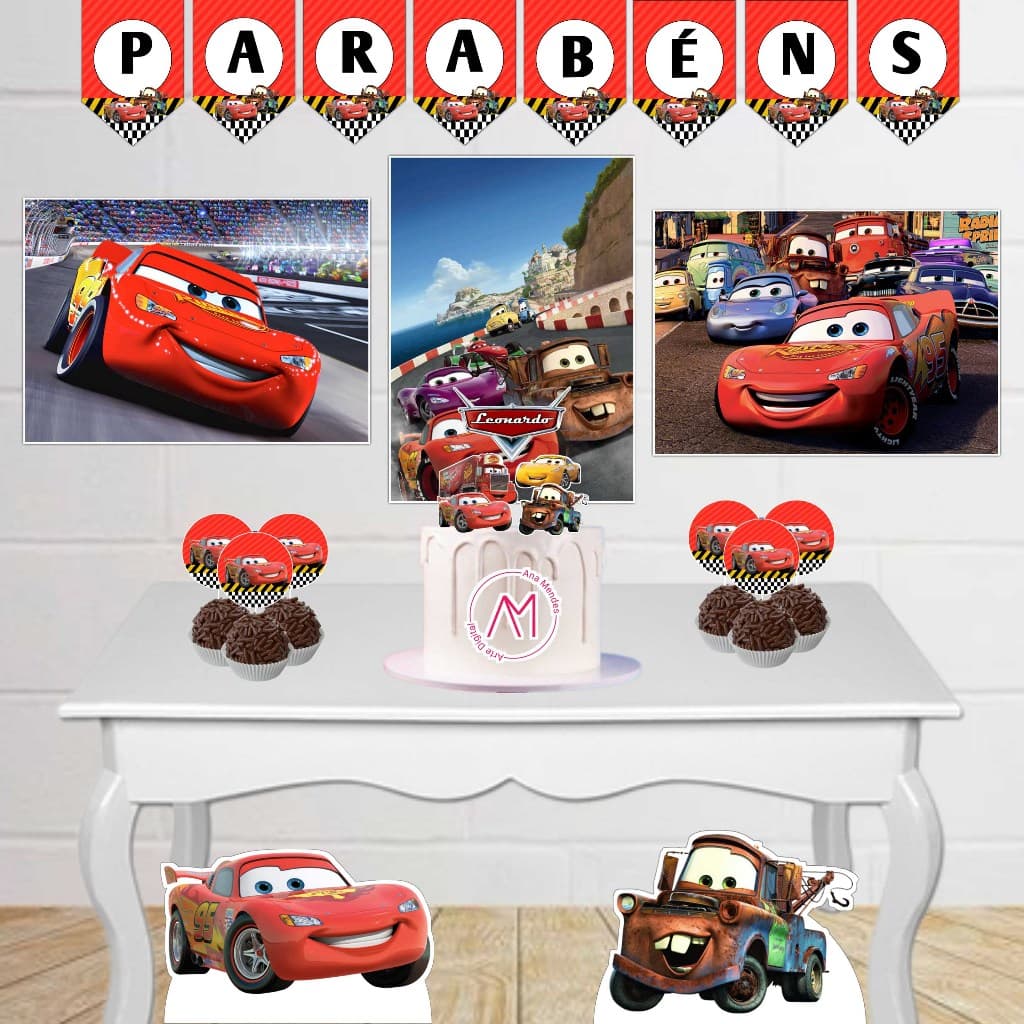 Kit Festa Infantil Relâmpago Macken Fácil Decoração Com Painel Display Toppers Topo de Bolo