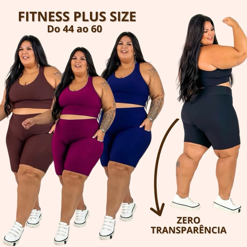 Conjunto Academia Plus Size Roupa Fitness Bermuda Bermudinha Short Top Feminino de Ginástica Treino Malhar Poliéster