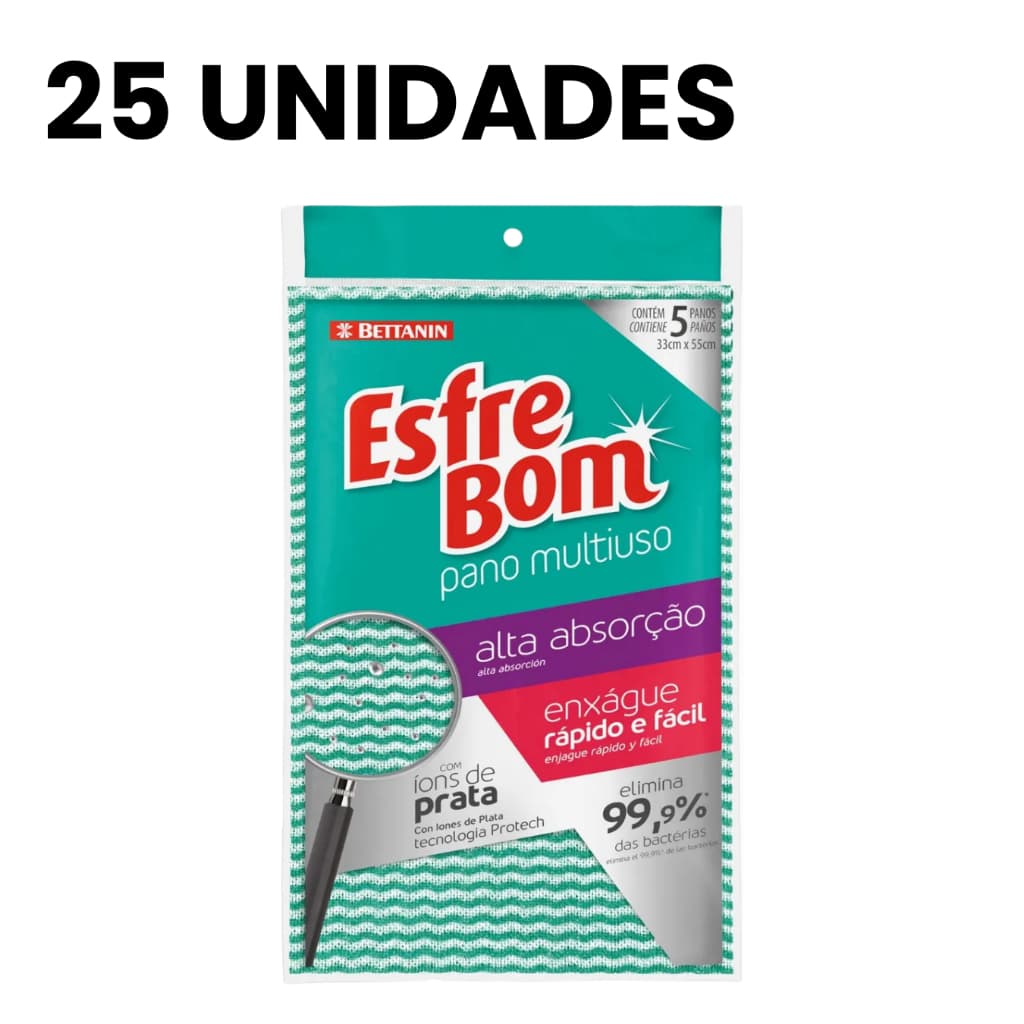 25X Esfrebom Pano Multiuso Alta Absorção Com 5 Unidades - VERDE