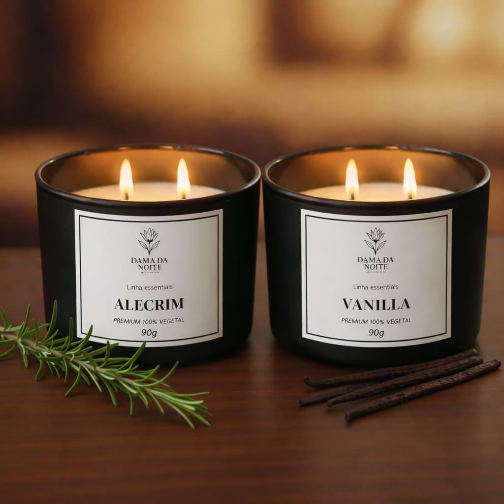 Kit 2 Velas Aromáticas Premium 90g Vidro Preto Cera Vegetal Presente Elegante