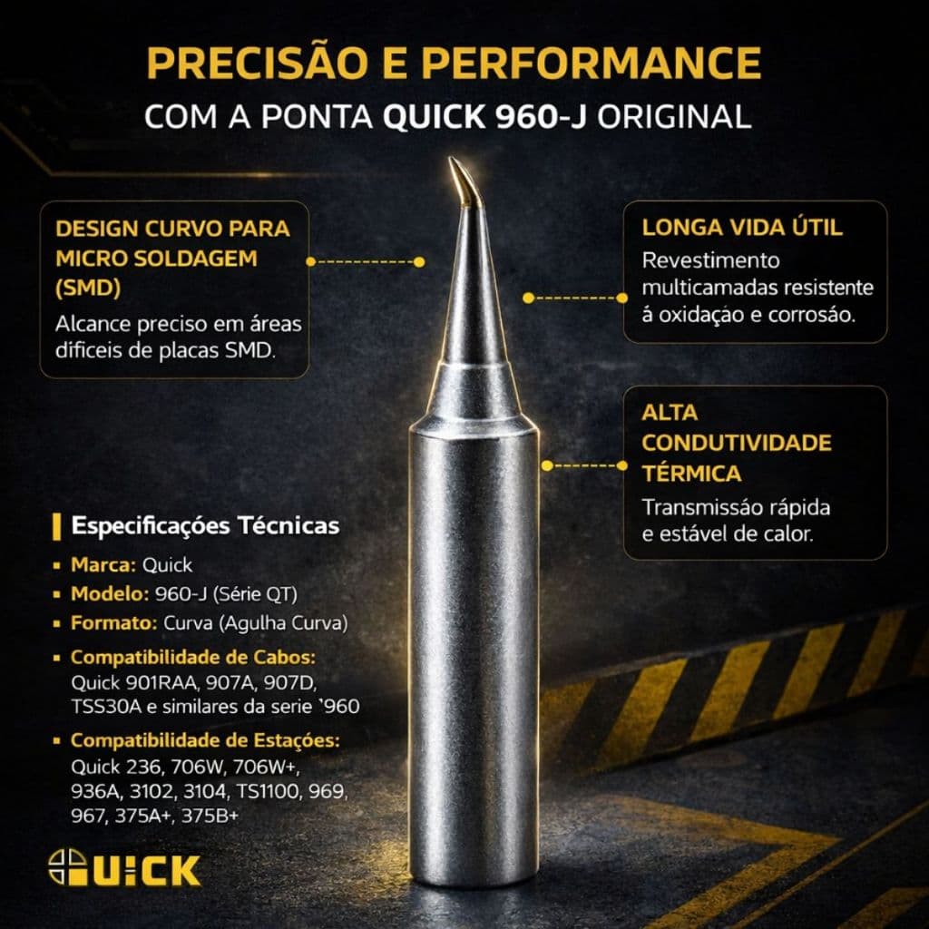 Ponta de Ferro de Solda Curva Quick 960-J Original Série 960