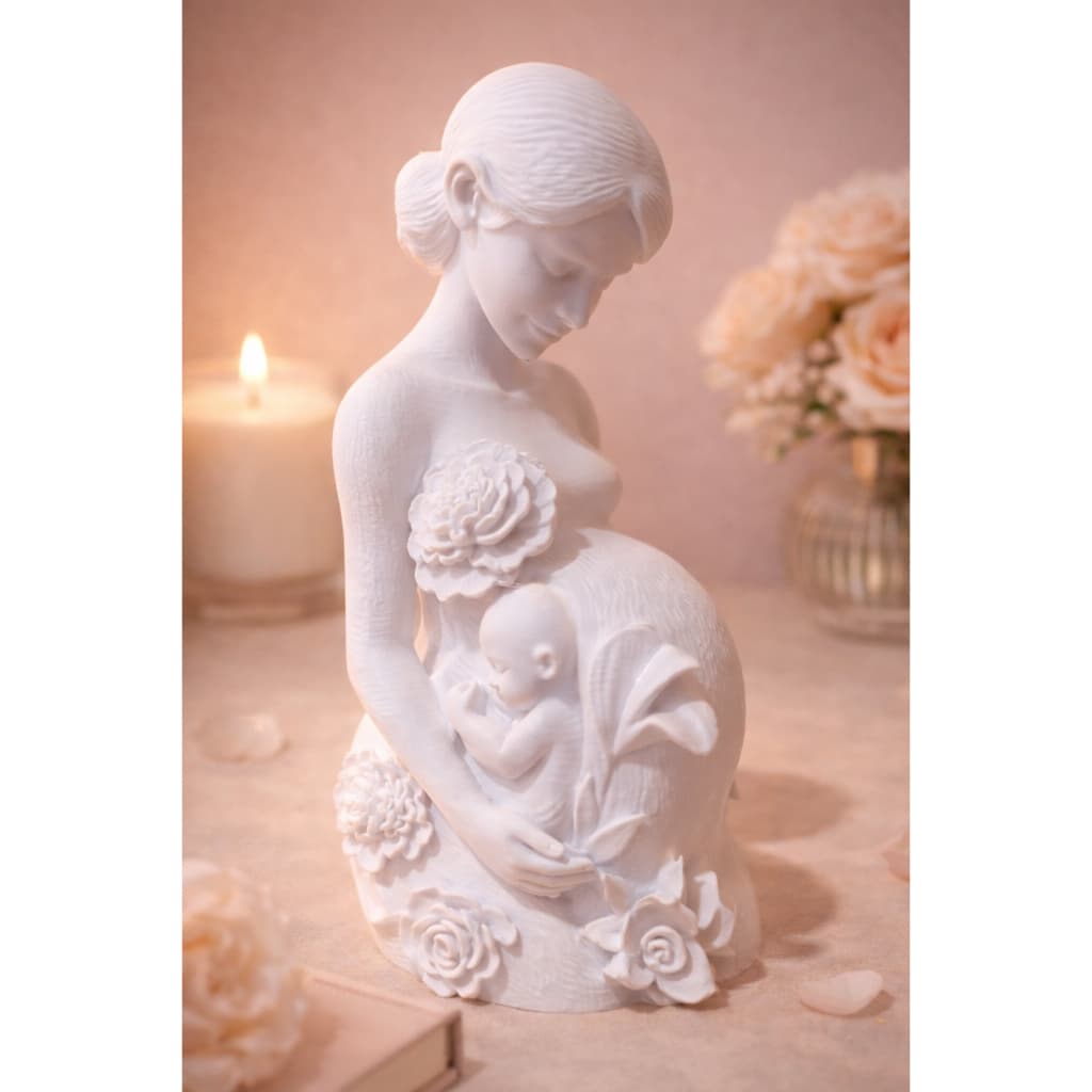 Escultura Decorativa Maternidade Mãe e Bebê – Estátua Delicada Presente Dia das Mães | Cha de bebe