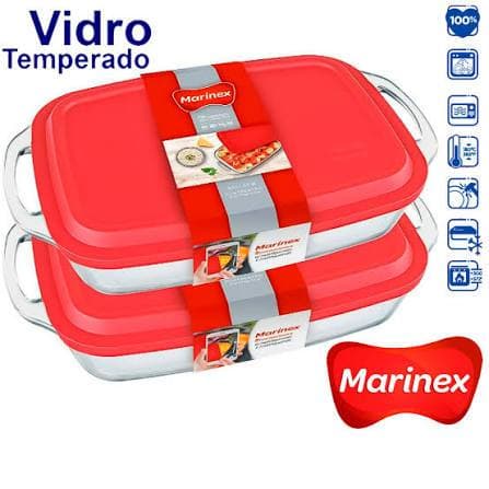 Kit 2 Assadeiras Marinex 3,5L com Alça Original | Refratário Vidro Temperado