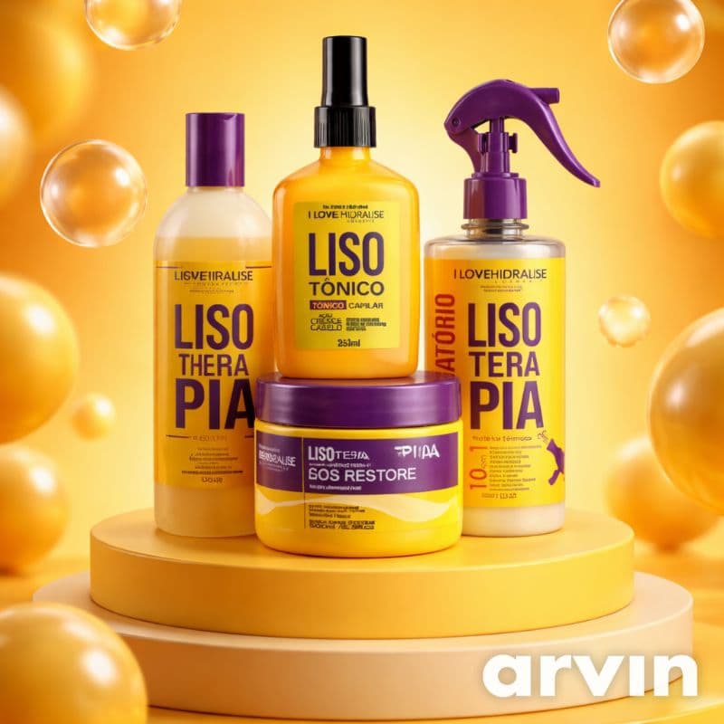 Kit Hidralise Lisoterapia 4 em 1 Completo Shampoo + SOS Restore + Tônico + Protetor Térmico Liso Perfeito Profissional