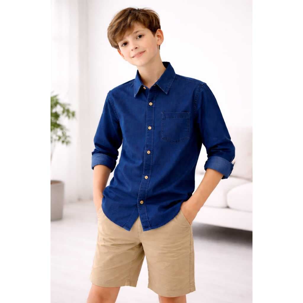 Camisa Manga Longa Jeans Infantil Juvenil  Unisex